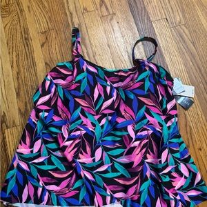 Island Escape Pink and Blue Leaf Print Camisole